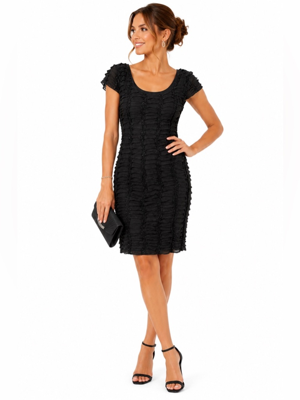 Michel Antoni Womens Plus Sized Black Dress Size 2X Cap Sleeve Sparkle Sheer